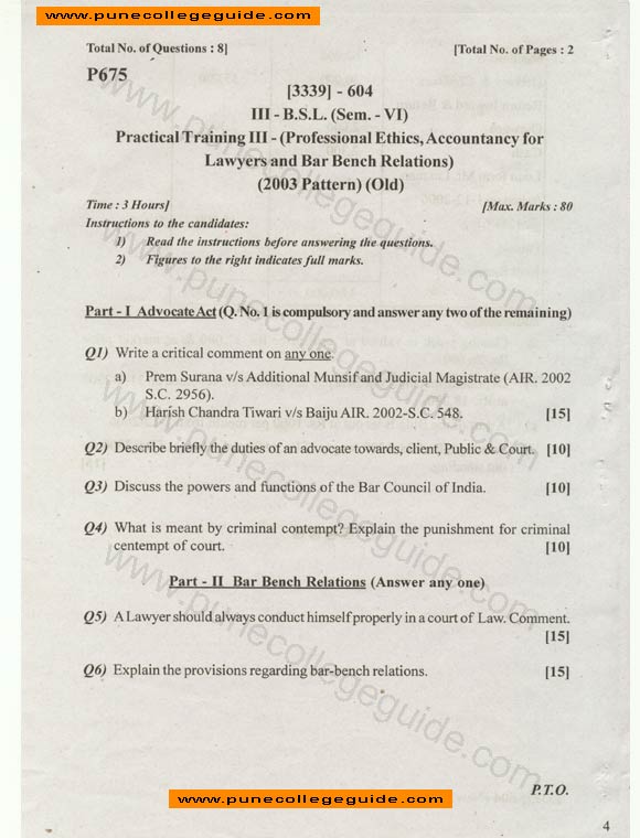 Practical Training III (old) question paper BSL III