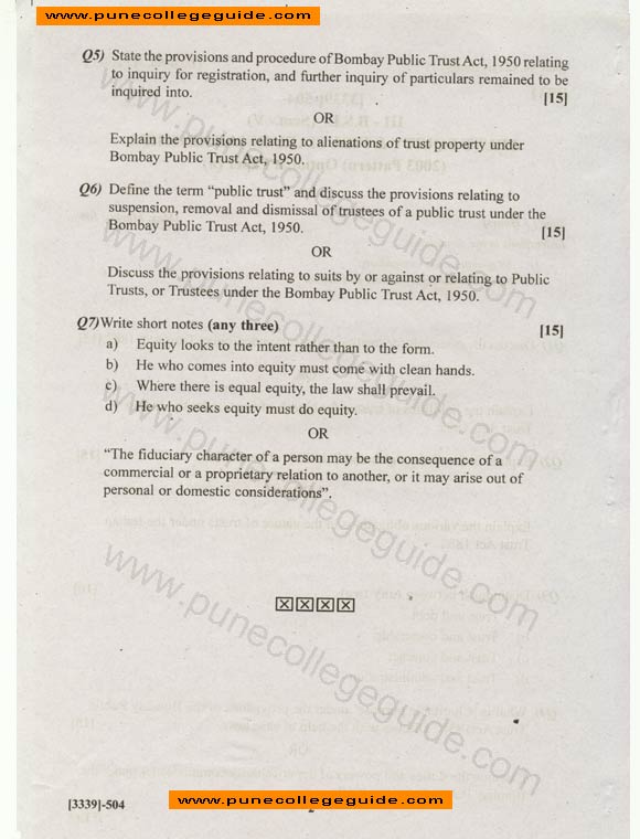 Trust Equity and fiduciary relationships privious year question paper
