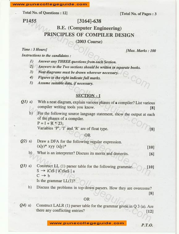 Principles of compiler design question paper