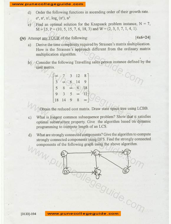 Design and Analysis of Algorithms, exam paper